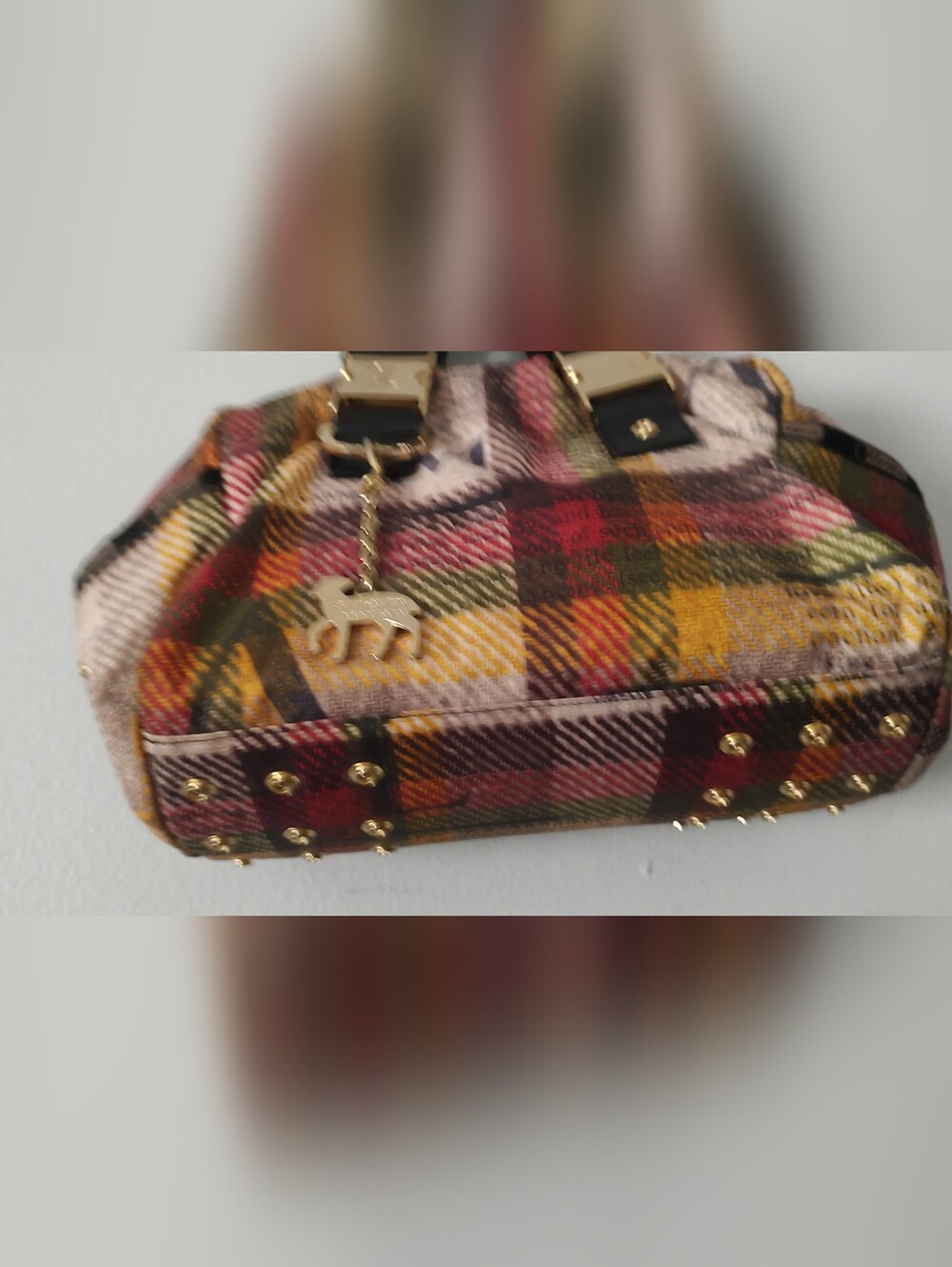 Plaid Multicolor Tote Bag with Gold Accents L.a.m.b - Picture 5 of 14